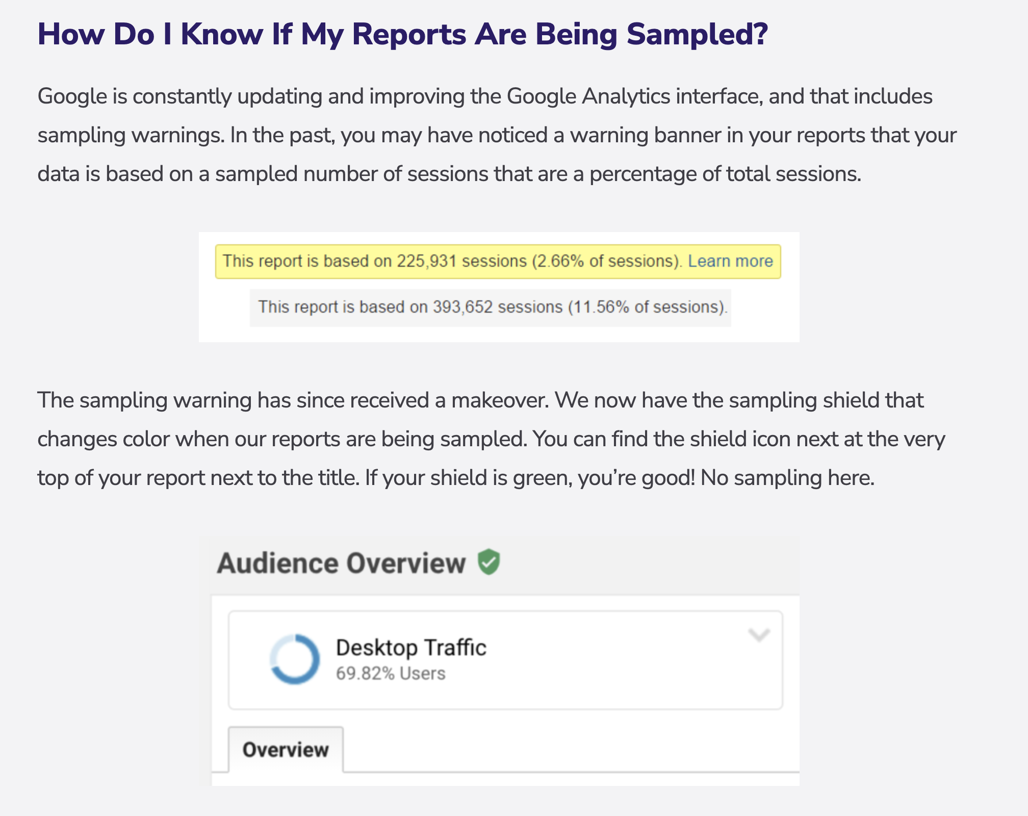 A screenshot of the sampling warning in the Google Analytics interface,
sourced from a Bounteous blog